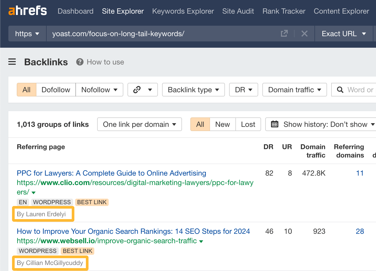 SEO Automation Tools: My 10 Favorites to Boost Productivity | Author names in Site Explorer's reports