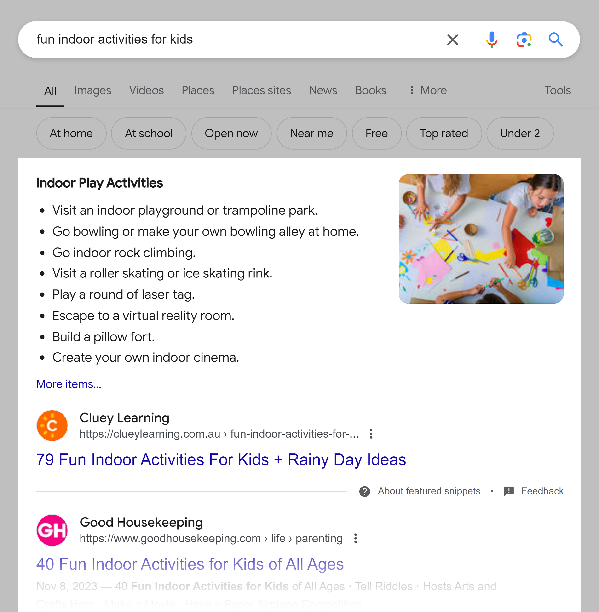 Google SERP – Fun indoor activities for kids Google SERP – Fun indoor activities for kids