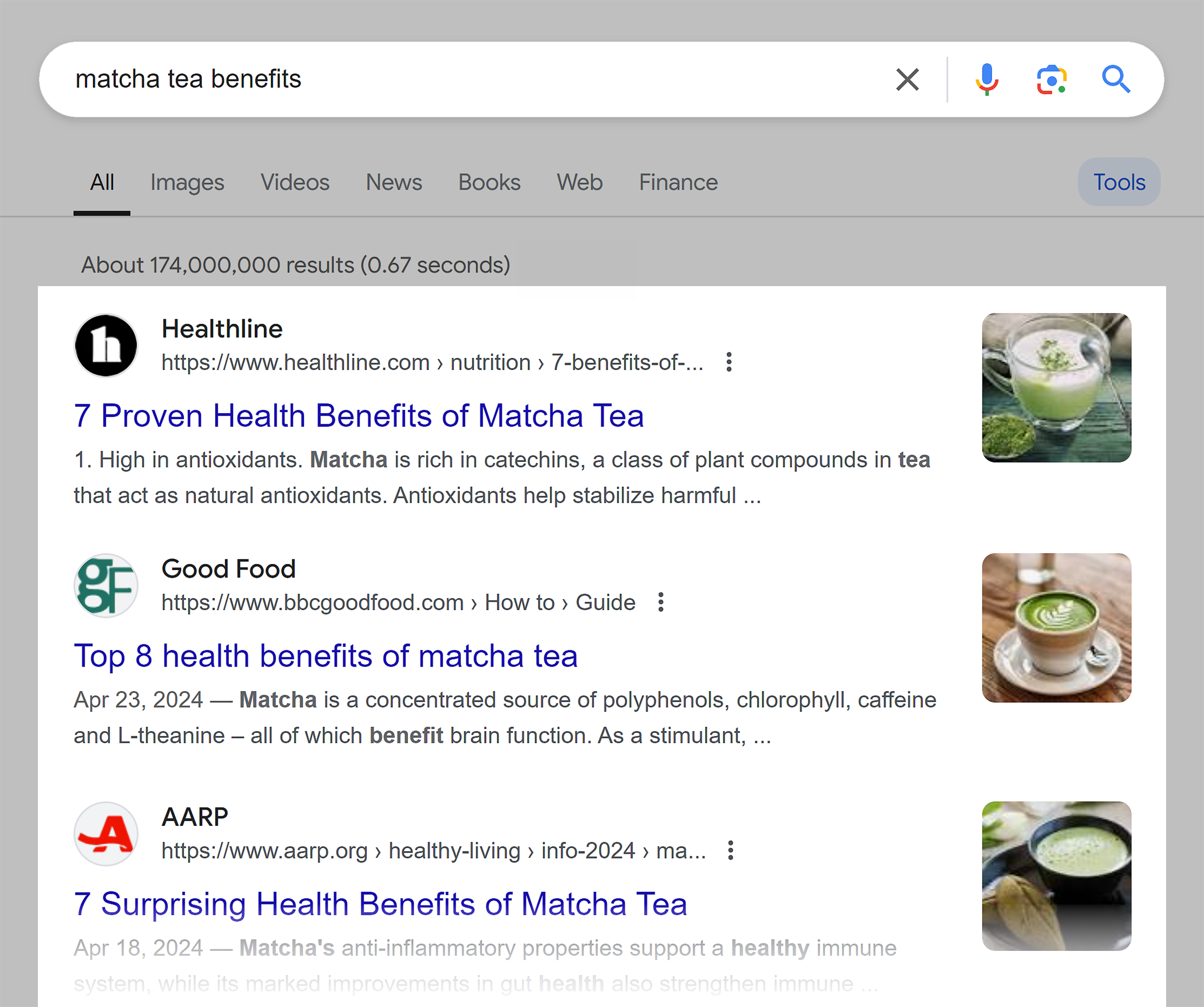 Google SERP – Matcha tea benefits Google SERP – Matcha tea benefits