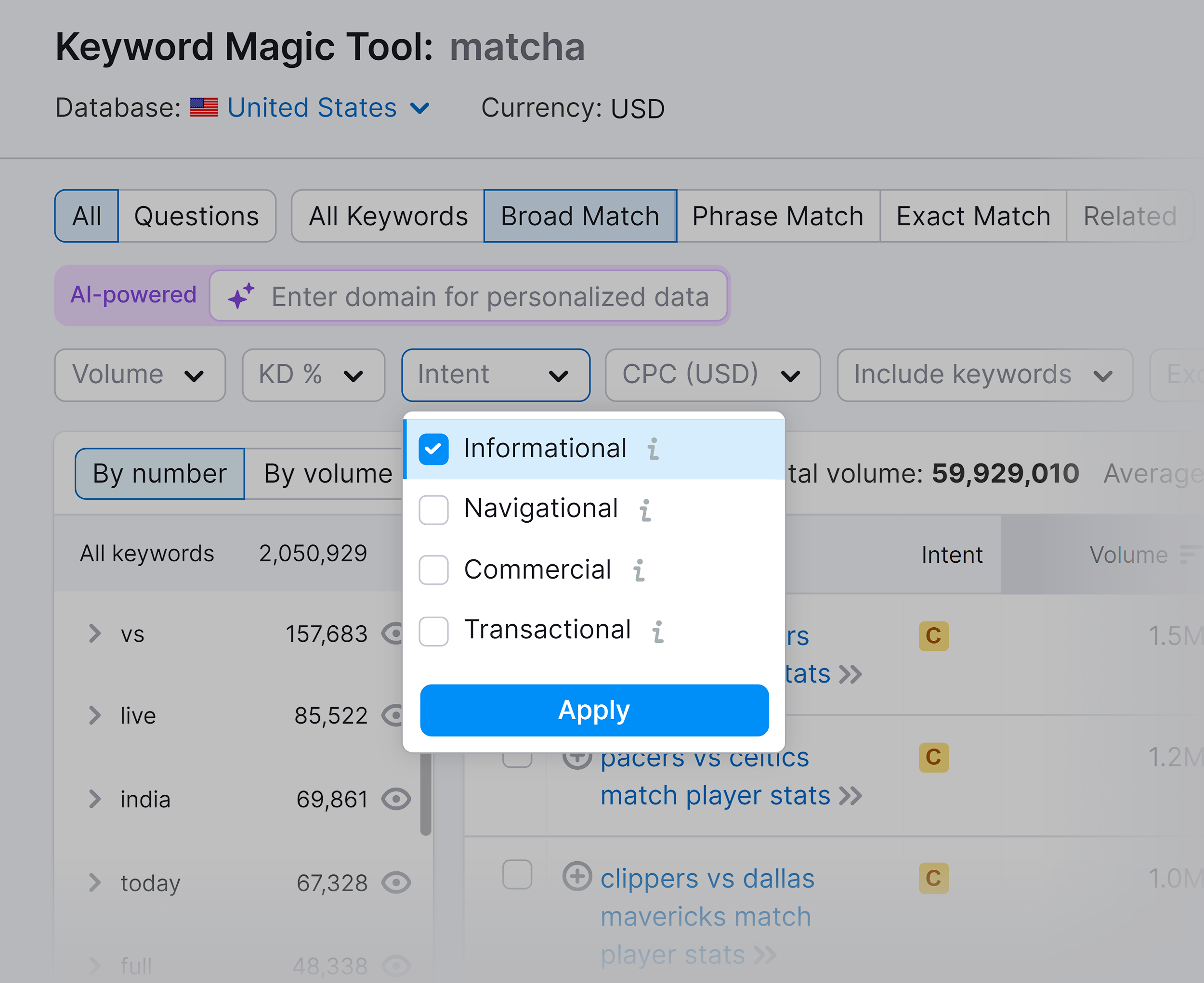 Keyword Magic Tool – Intent filter – Matcha Keyword Magic Tool – Intent filter – Matcha