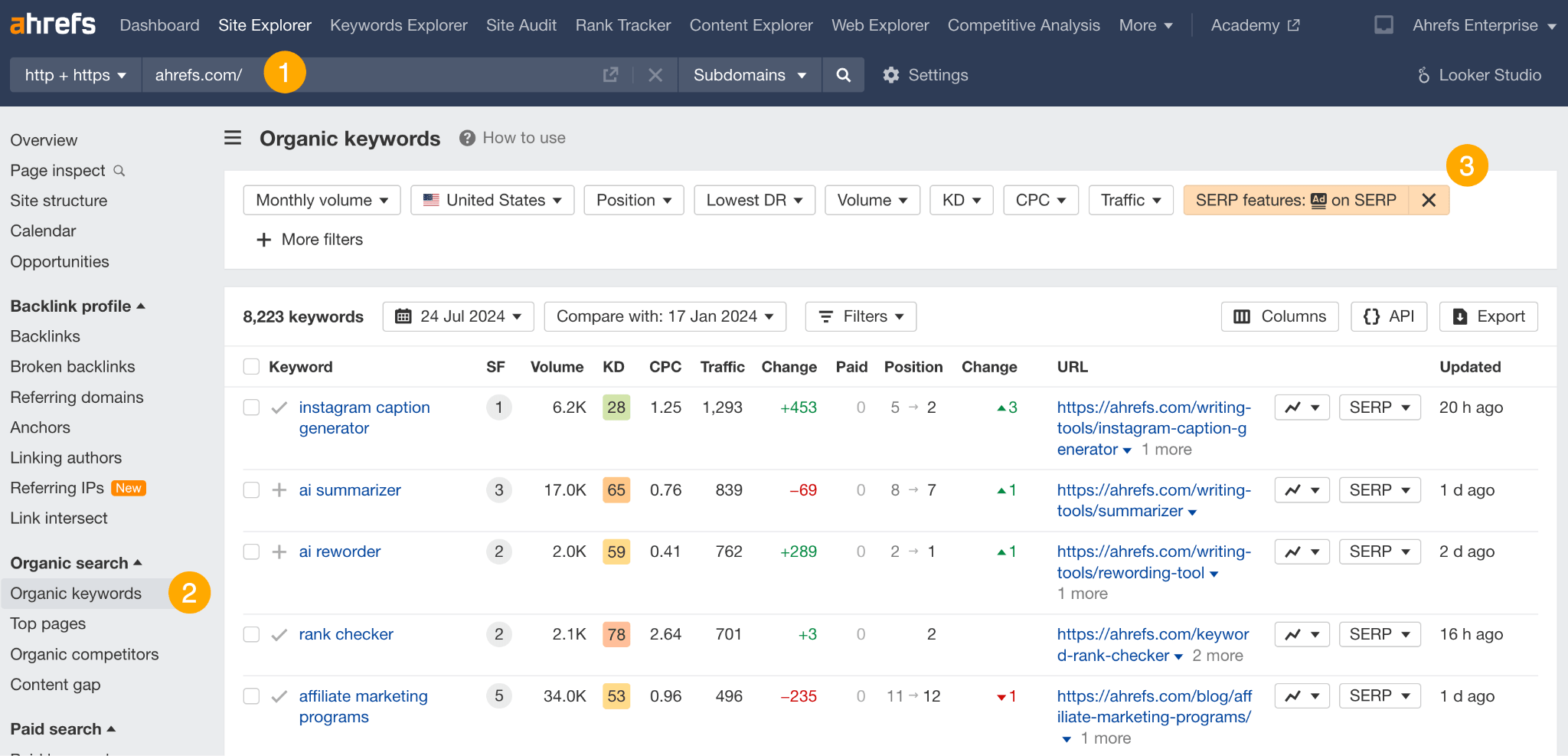 Buyer Intent Keywords Convert Better. Here’s How to Find Them | Organic keywords report in Ahrefs' Site Explorer
