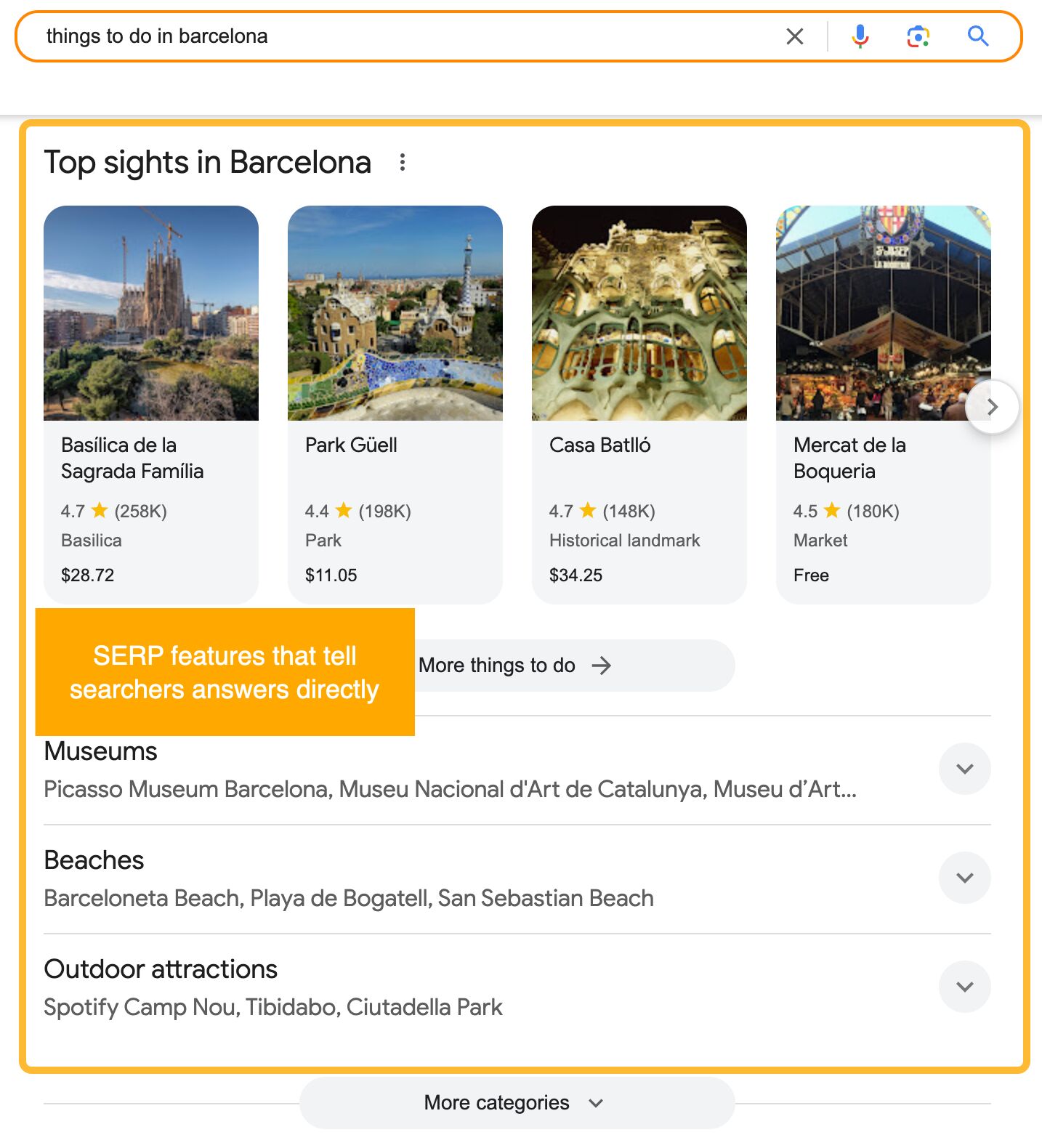 Travel SEO: 8 Strategies From Actual Travel Publishers and SEOs | An example of SERP features for a travel keyword that answers the query directly