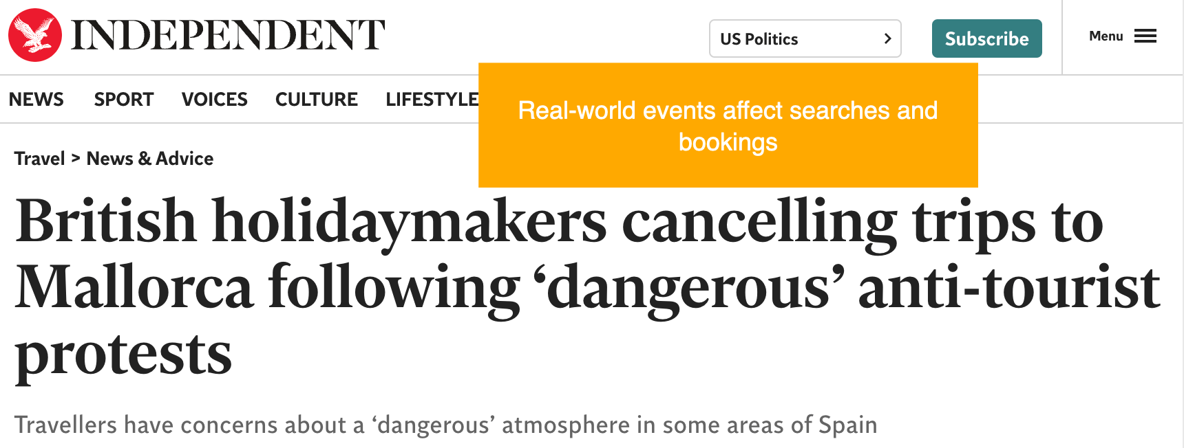 Travel SEO: 8 Strategies From Actual Travel Publishers and SEOs | British holidymakers cancelling trips to Mallorca following protests, showing that real-world events affect SEO
