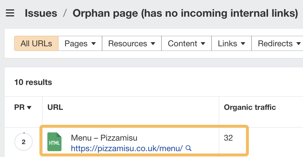 5 Restaurant SEO Tips Backed by Diners & Data | Example of an orphan page issue
