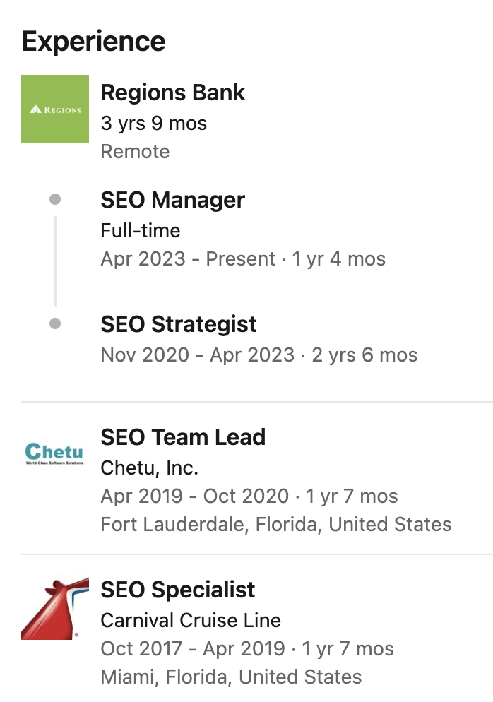 I Analyzed 52 SEO Manager Job Listings. Here’s What They Do and How You Can Become One | Example of an SEO manager moving between companies