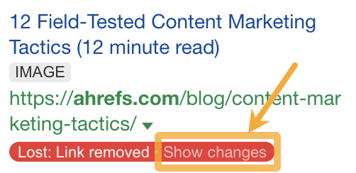 Link Reclamation: How to Easily Find (and Reclaim) Lost Backlinks | The "show changes" button opens the Page Inspect tool