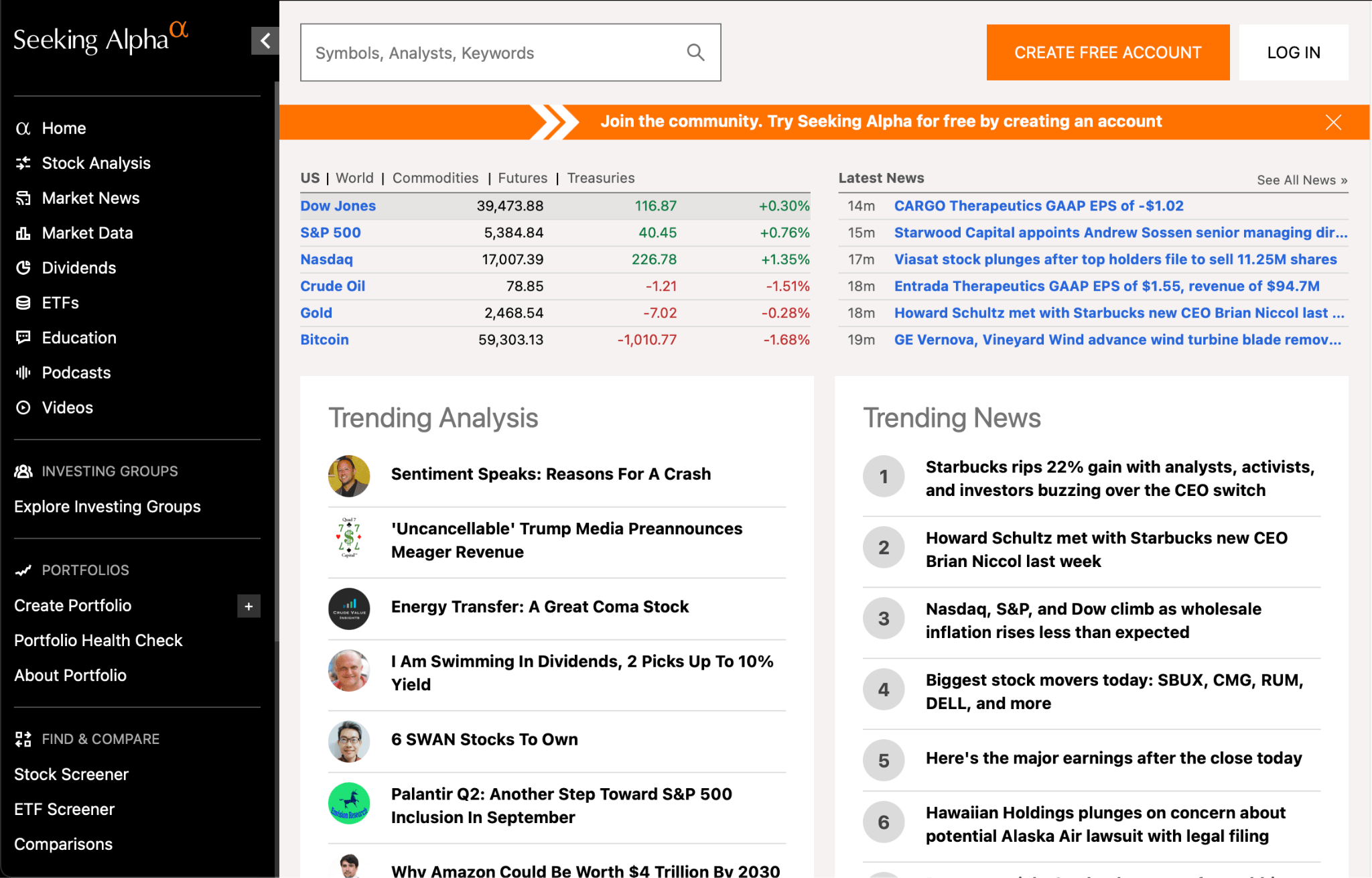 What Makes a Good Website? The Only 2 Things That Matter | SImple layout example: Seekingalpha