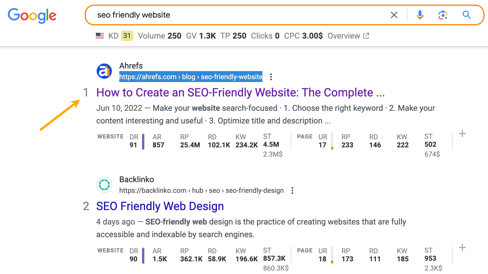 What Makes a Good Website? The Only 2 Things That Matter | Example of product-led content ranking in top 10.