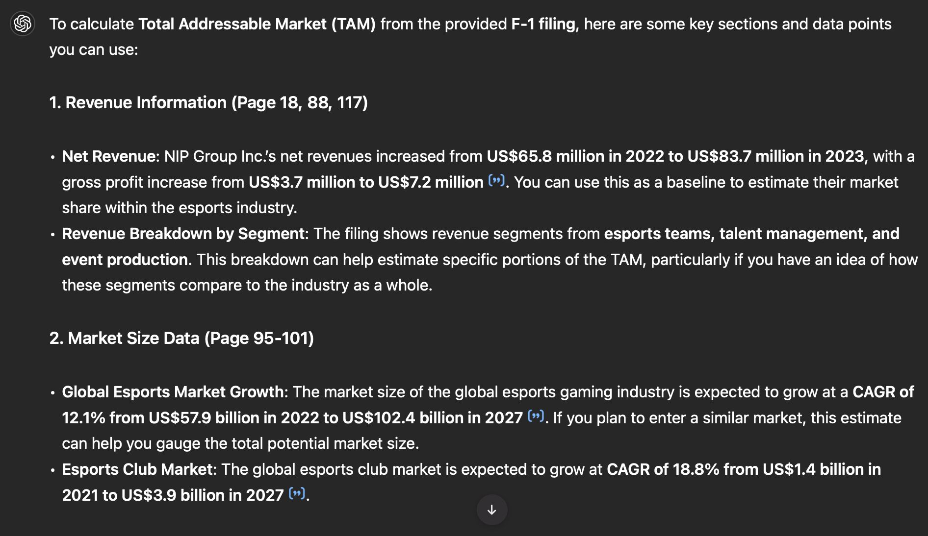 Total Addressable Market: How to Estimate It and Source Data | AI used to analyze an S1 document.