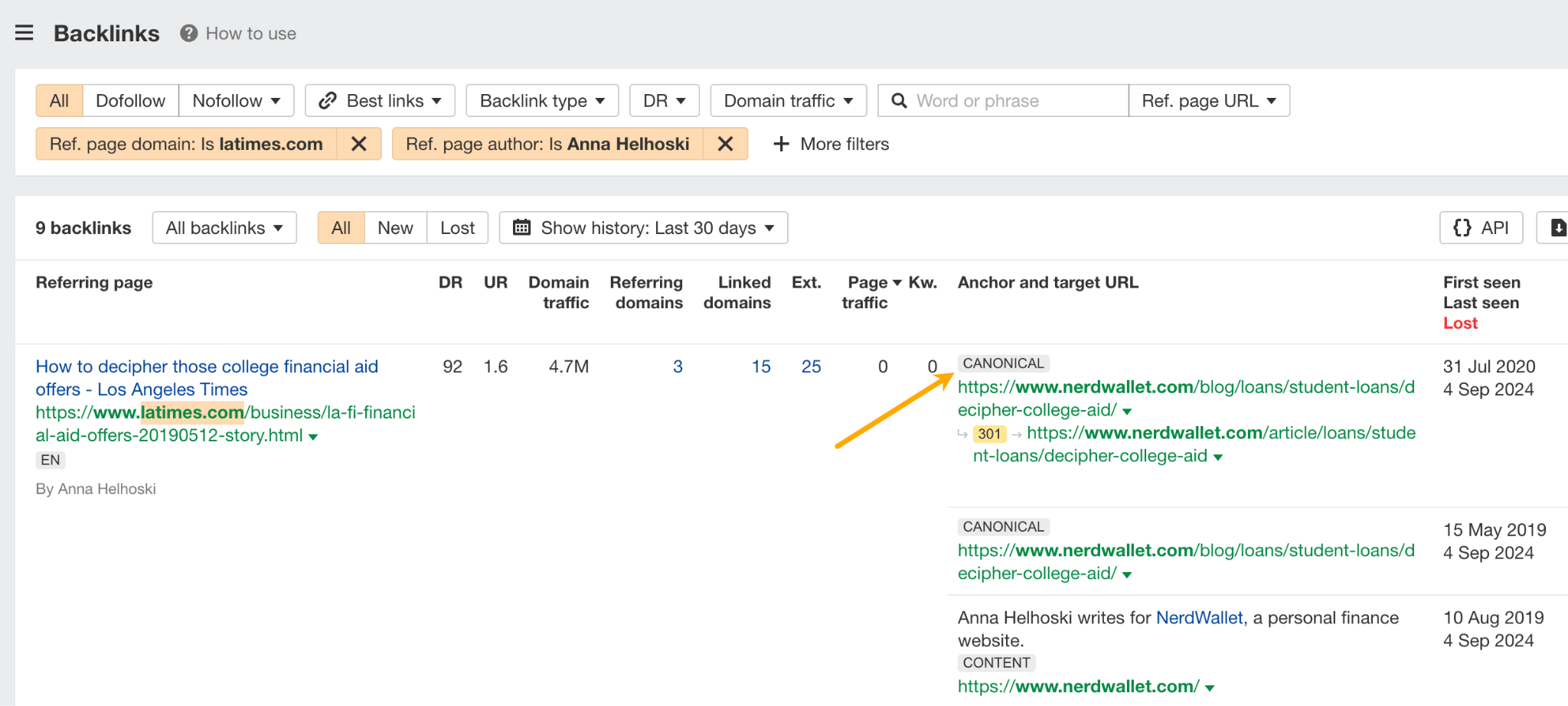 Unpacking NerdWallet's SEO: 10 Things I Discovered | Canonical tag placed in a link.