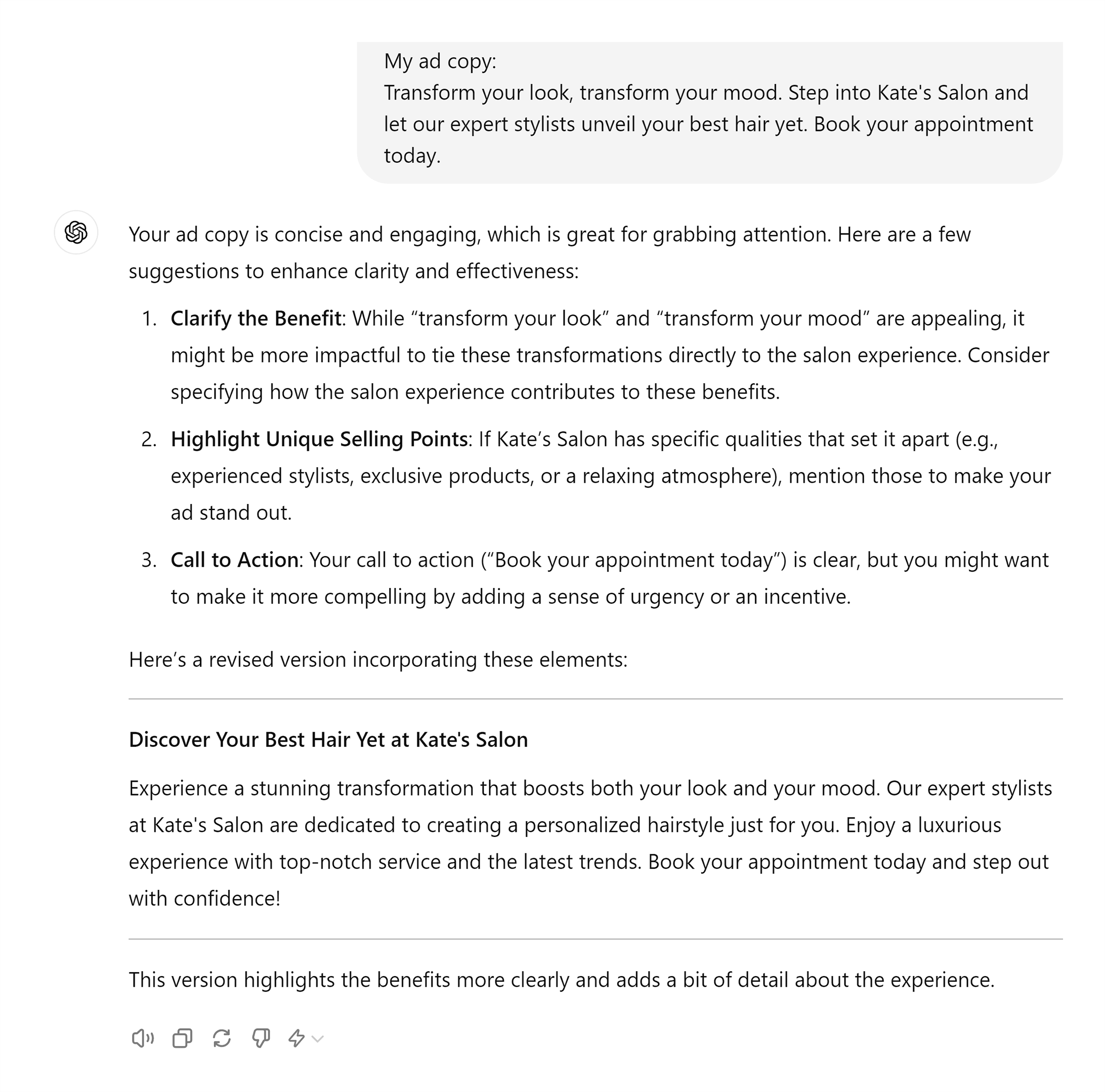 ChatGPT – Feedback on written copy