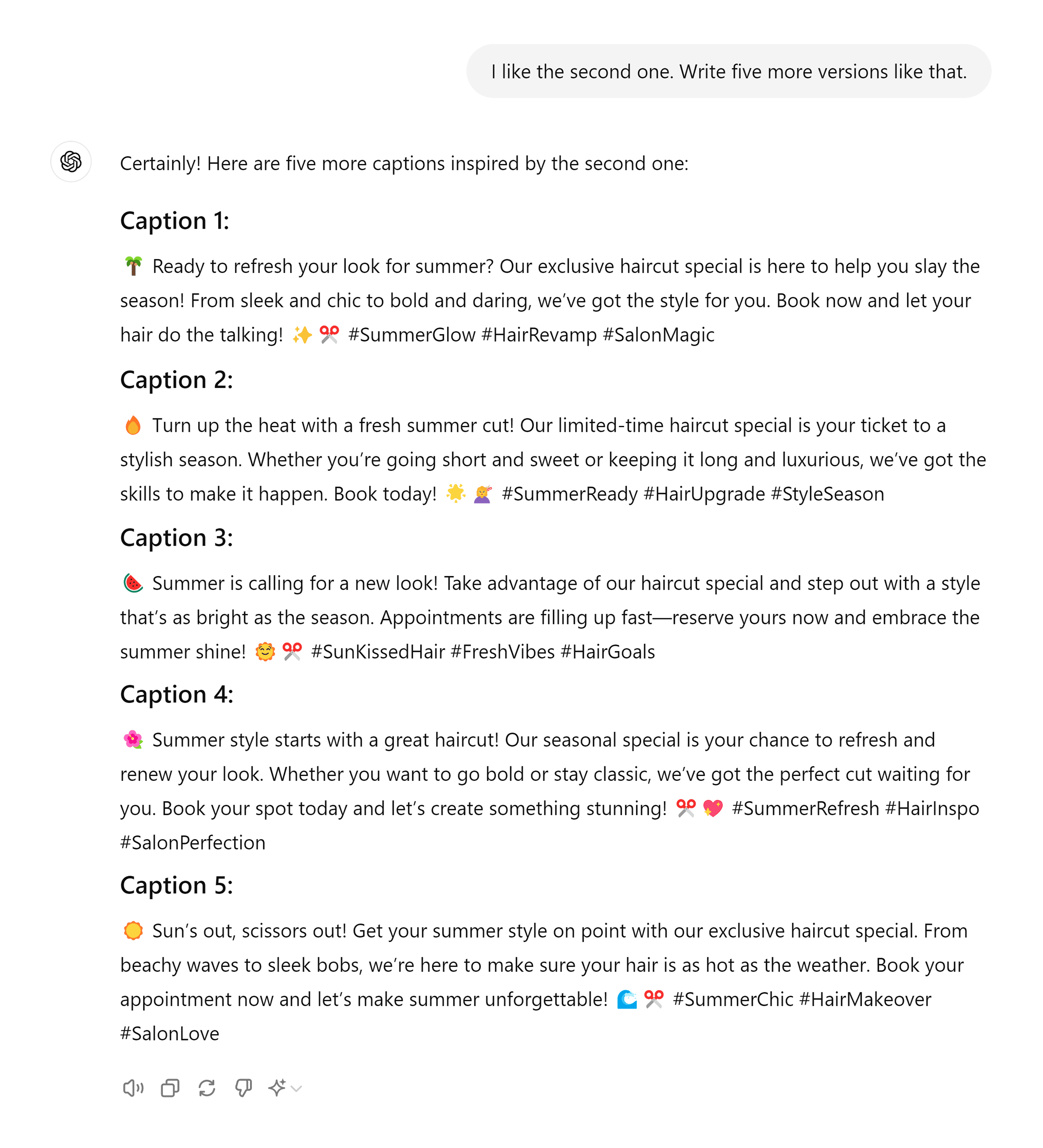 ChatGPT – Instagram captions – More copy