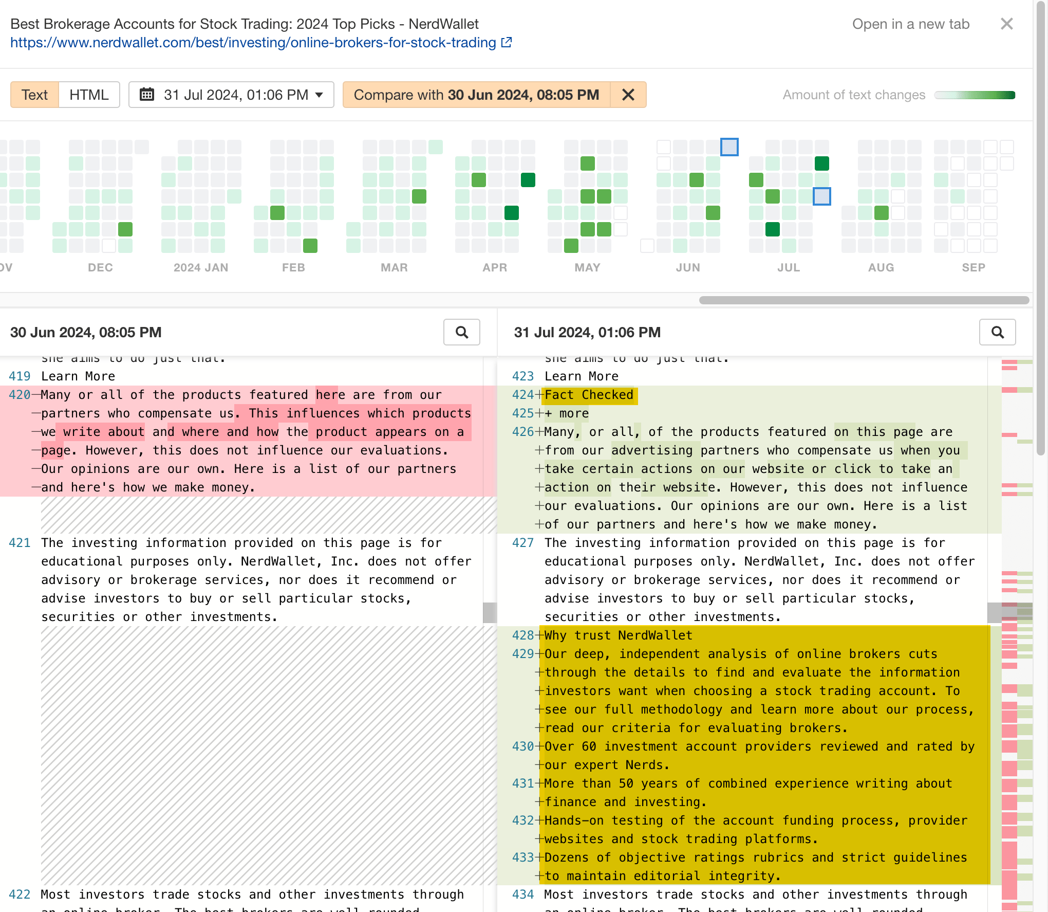 Unpacking NerdWallet's SEO: 10 Things I Discovered | Content changes made between two date (2).