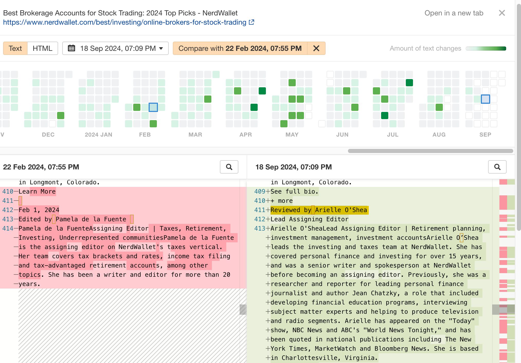 Unpacking NerdWallet's SEO: 10 Things I Discovered | Content changes made between two dates.