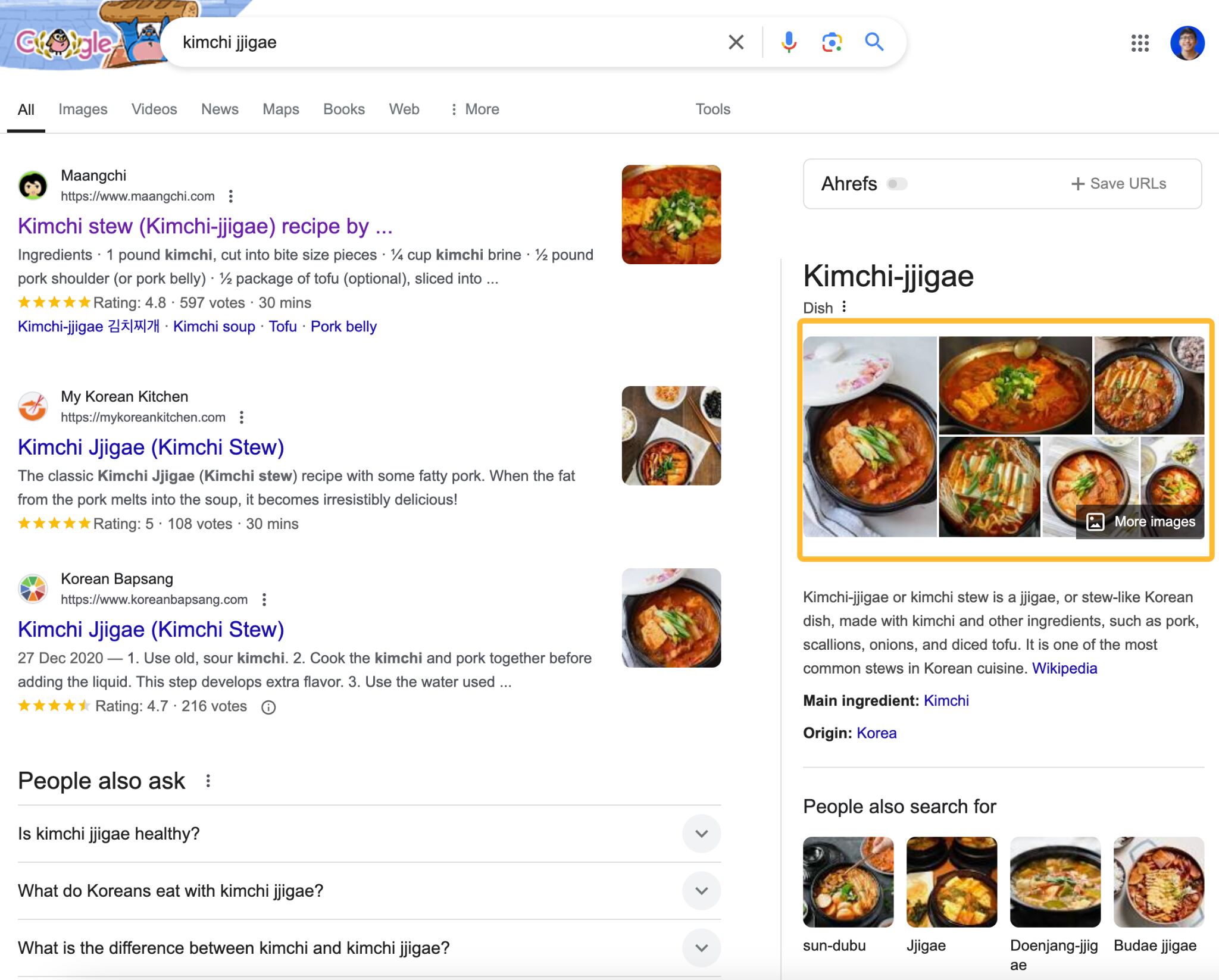 Stop Overcomplicating Things. Entity SEO is Just SEO | Google shows images in the knowledge panel for the entity kimchi jjigae
