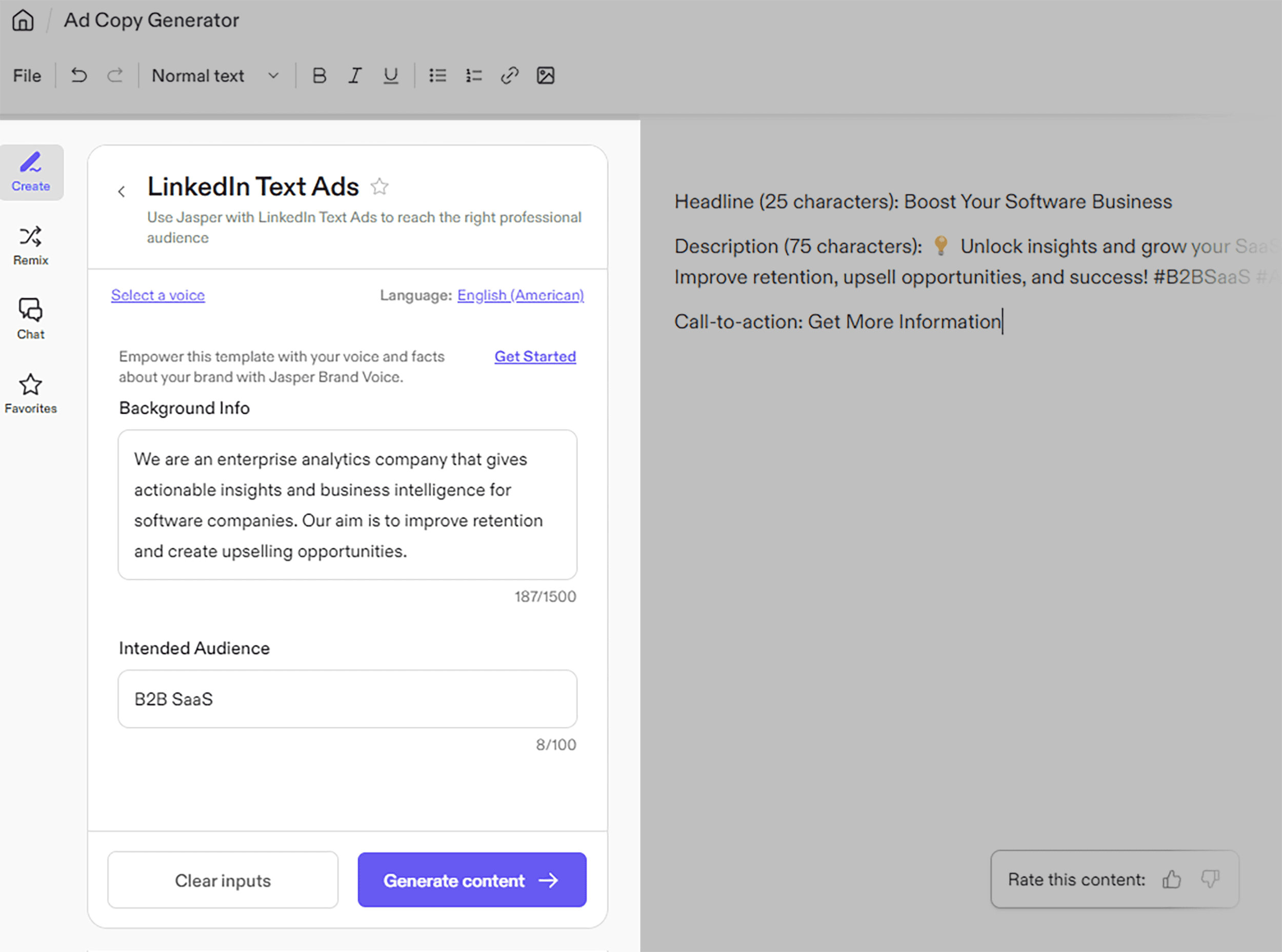 Jasper – Ad Copy Generator – Suggestions