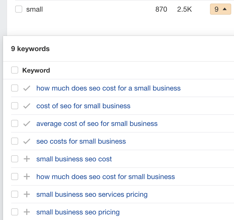 I Got 129.7% More Traffic With Related Keywords | Lots of people searching for small business SEO pricing in various ways