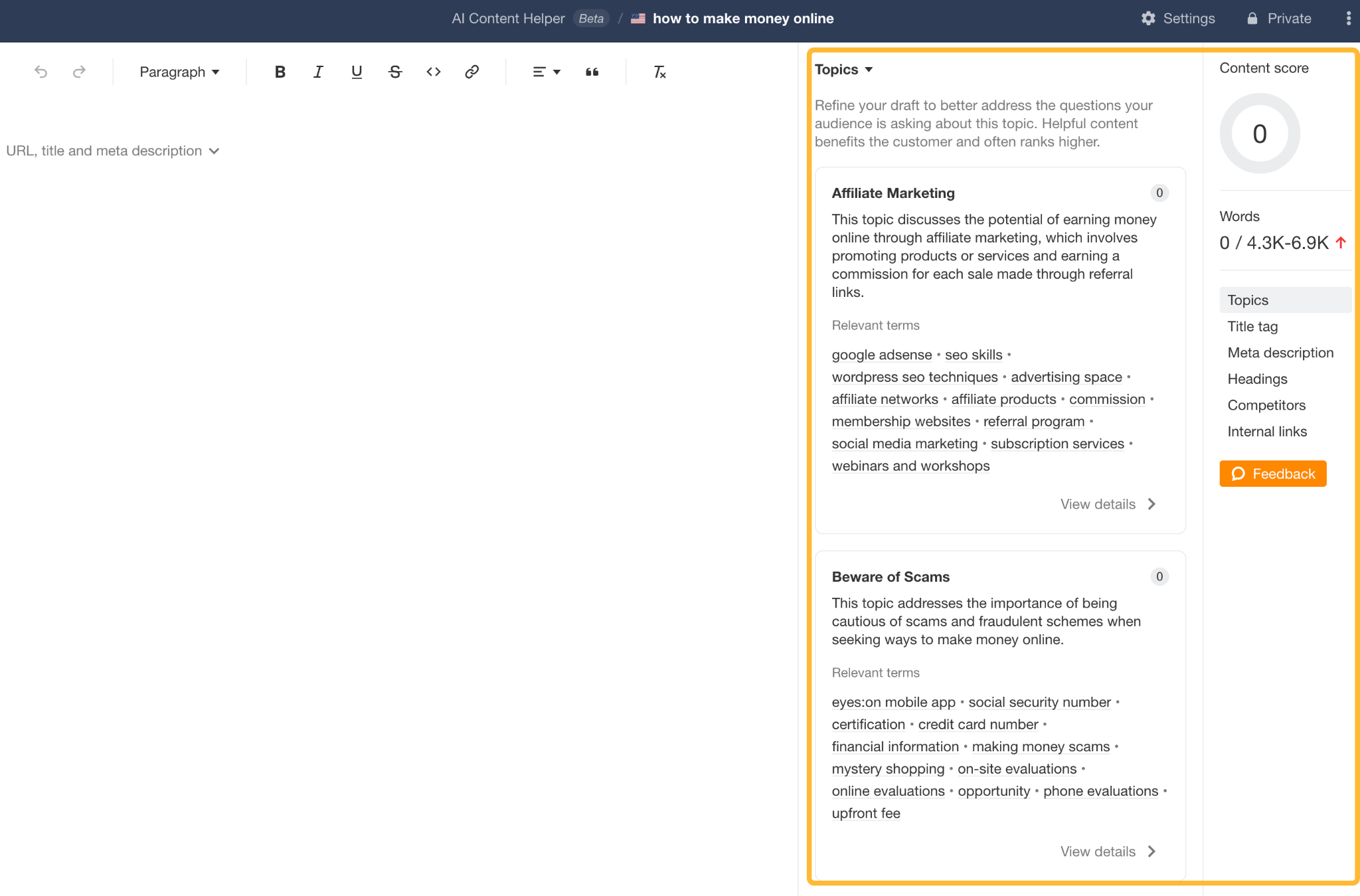 3 Best AI SEO Tools to Work Smarter, Not Harder | AI Content Helper can be used to suggest topics to include in outlines.