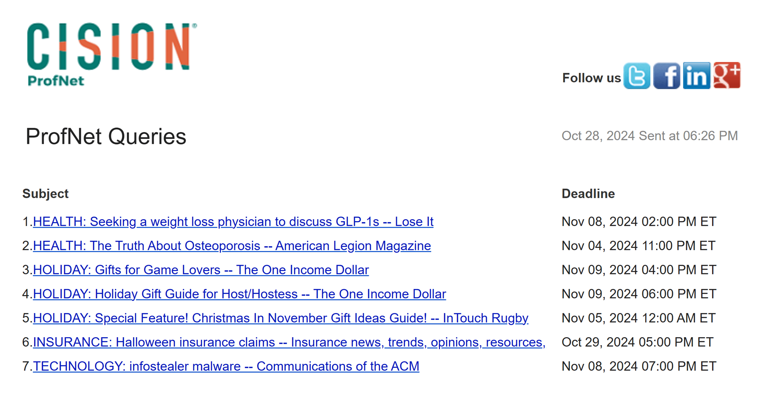 CISION ProfiNet – Queries CISION ProfiNet – Queries