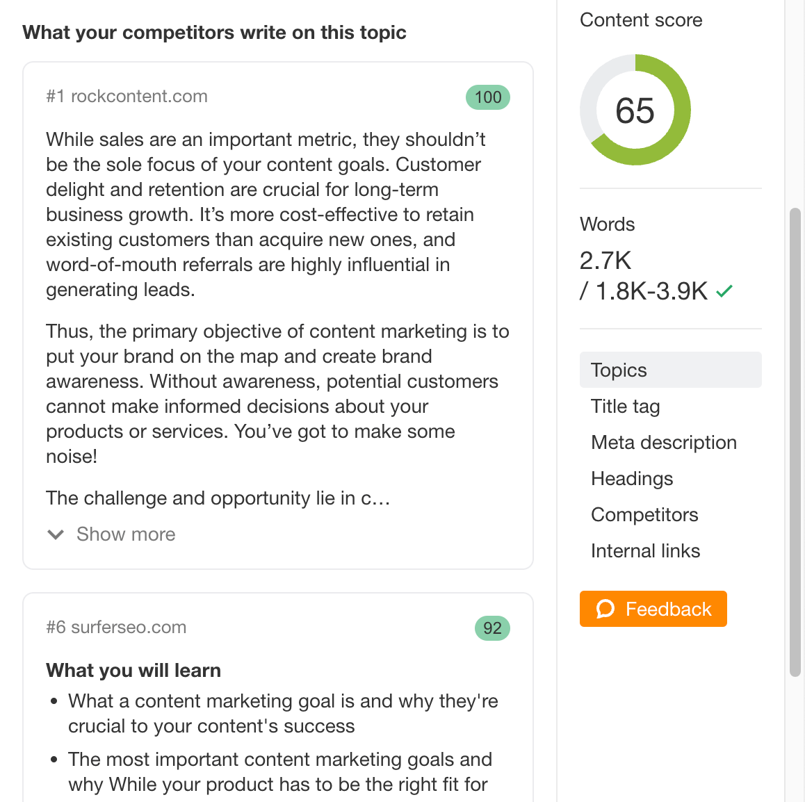 3 Best AI SEO Tools to Work Smarter, Not Harder | Content Helper showing what competitors write on the subject.