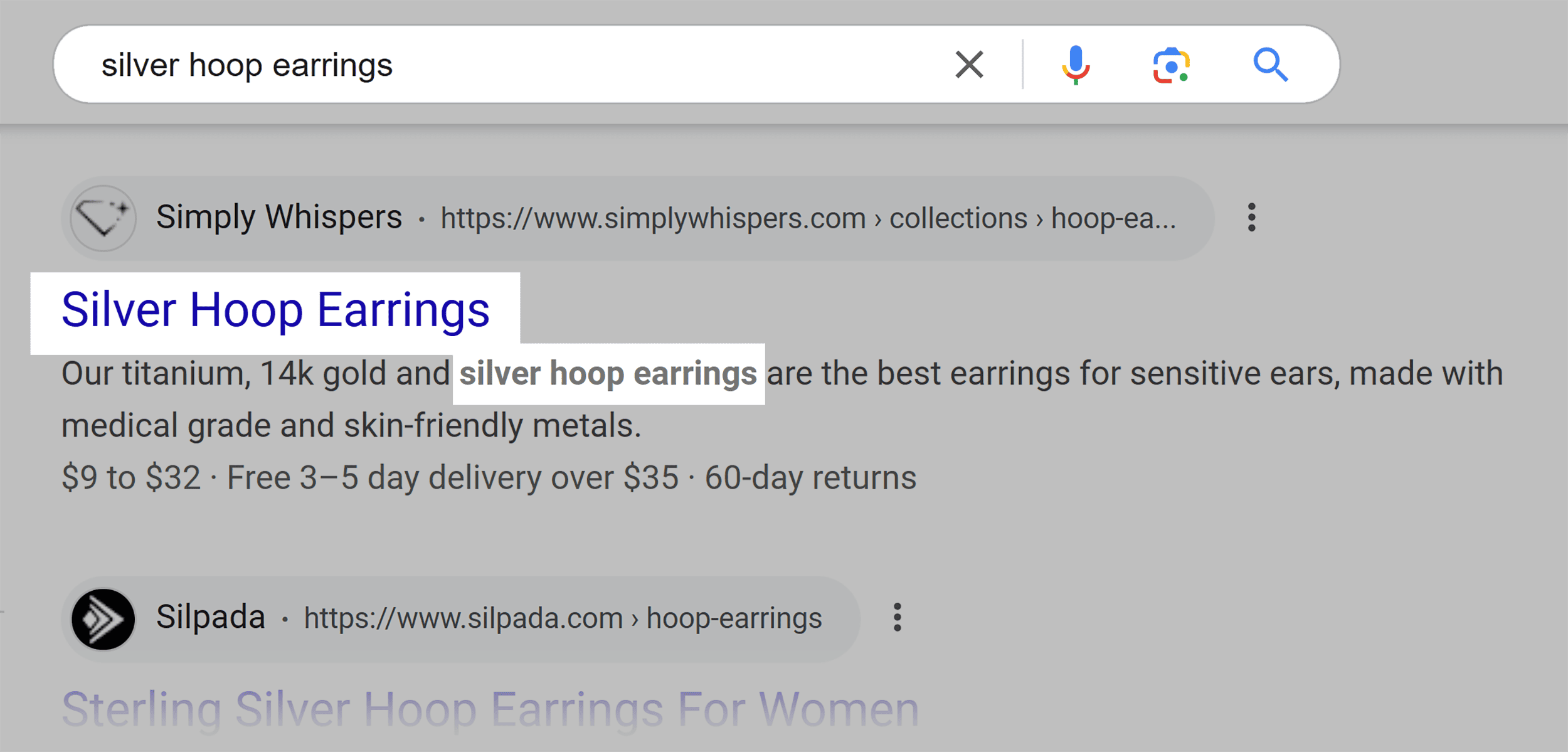 Google SERP – Silver hoop earrings Google SERP – Silver hoop earrings