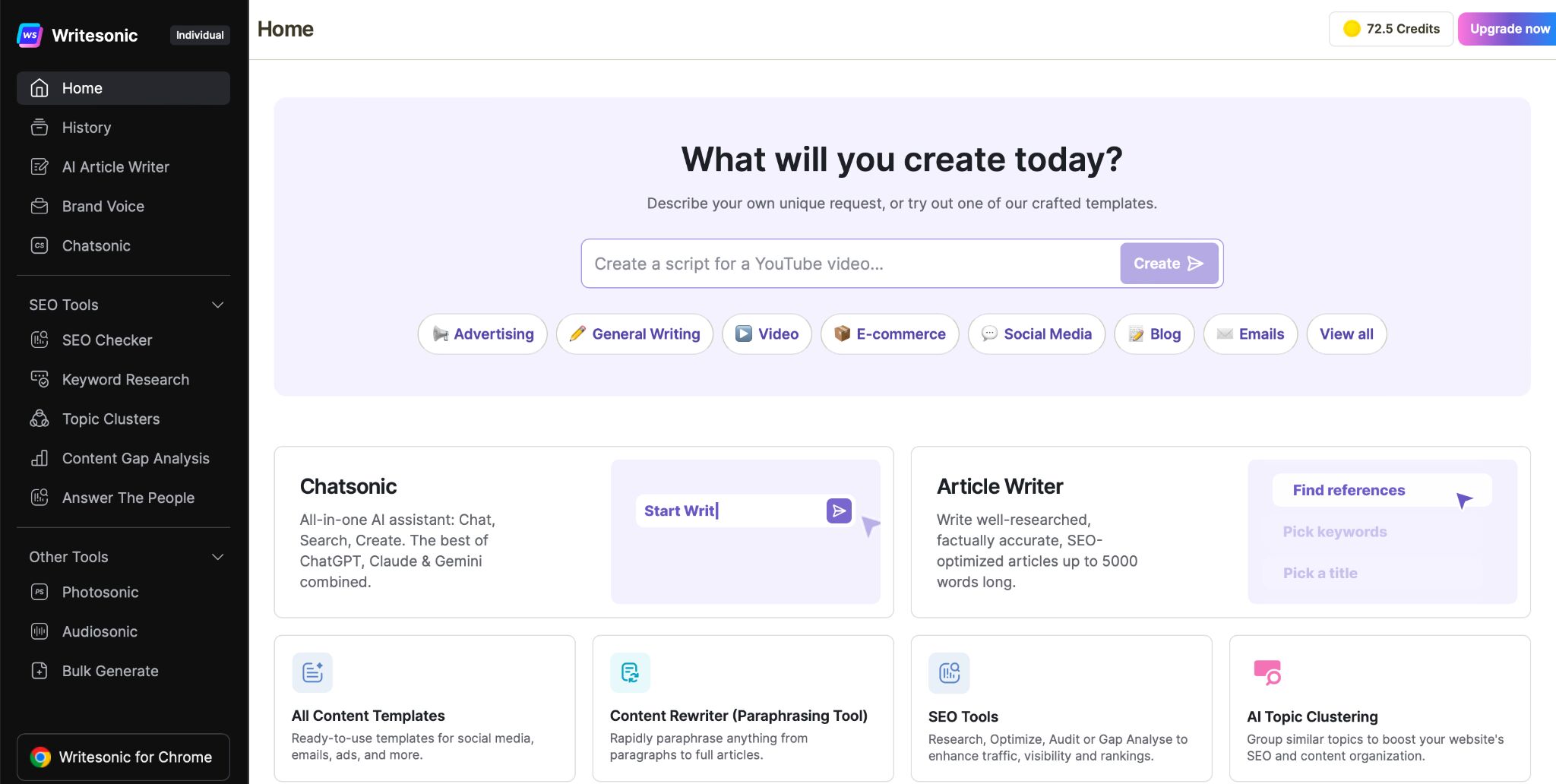 3 Best AI SEO Tools to Work Smarter, Not Harder | How Witesonic looks on the inside.