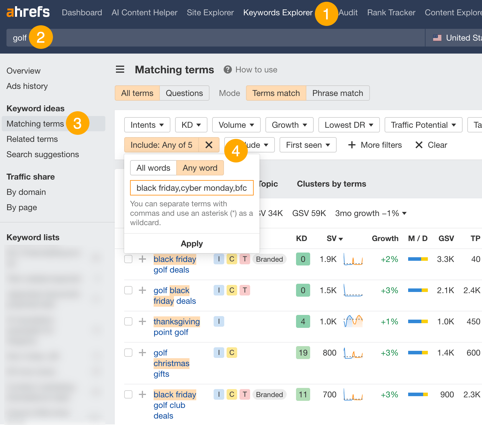 9 Holiday Marketing Strategies for a Profitable Season This 2024 | Matching terms report, filtered for holiday-related keywords