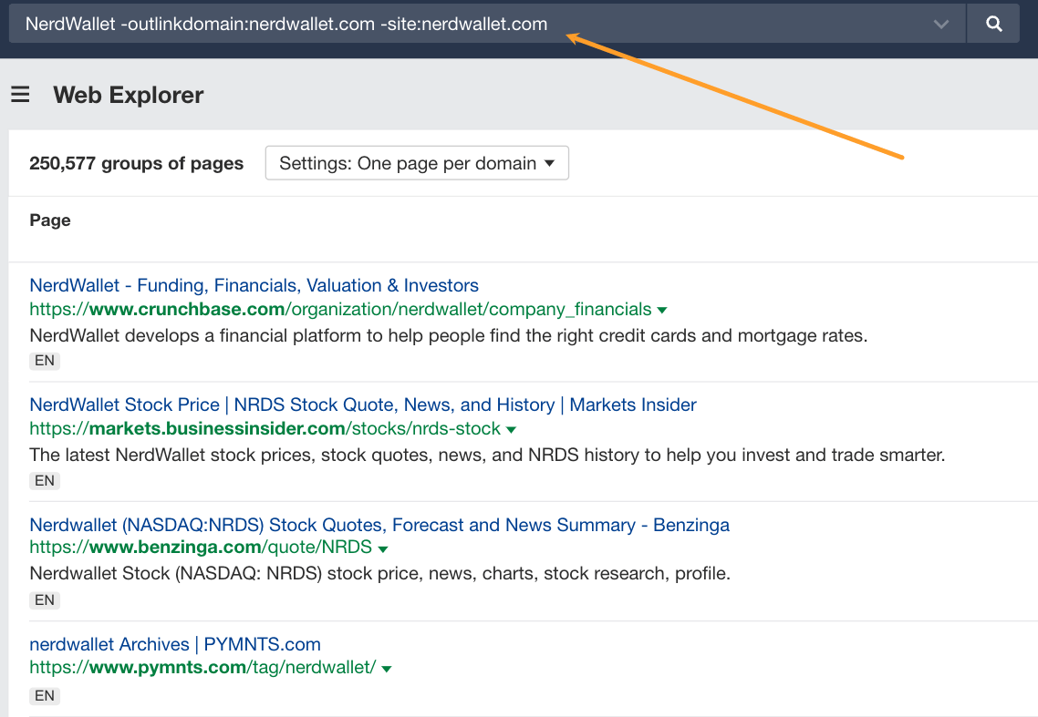 12 Low-Hanging Fruit SEO Tactics You Can Implement Today | Using Ahrefs' Web Explorer to find unlinked brand mentions.