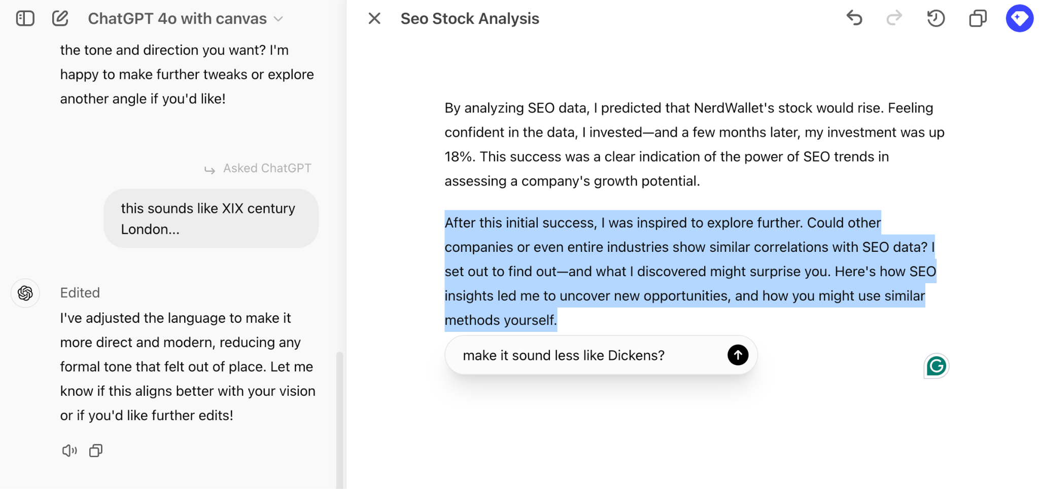 3 Best AI SEO Tools to Work Smarter, Not Harder | Using ChatGPT canvas for writing.