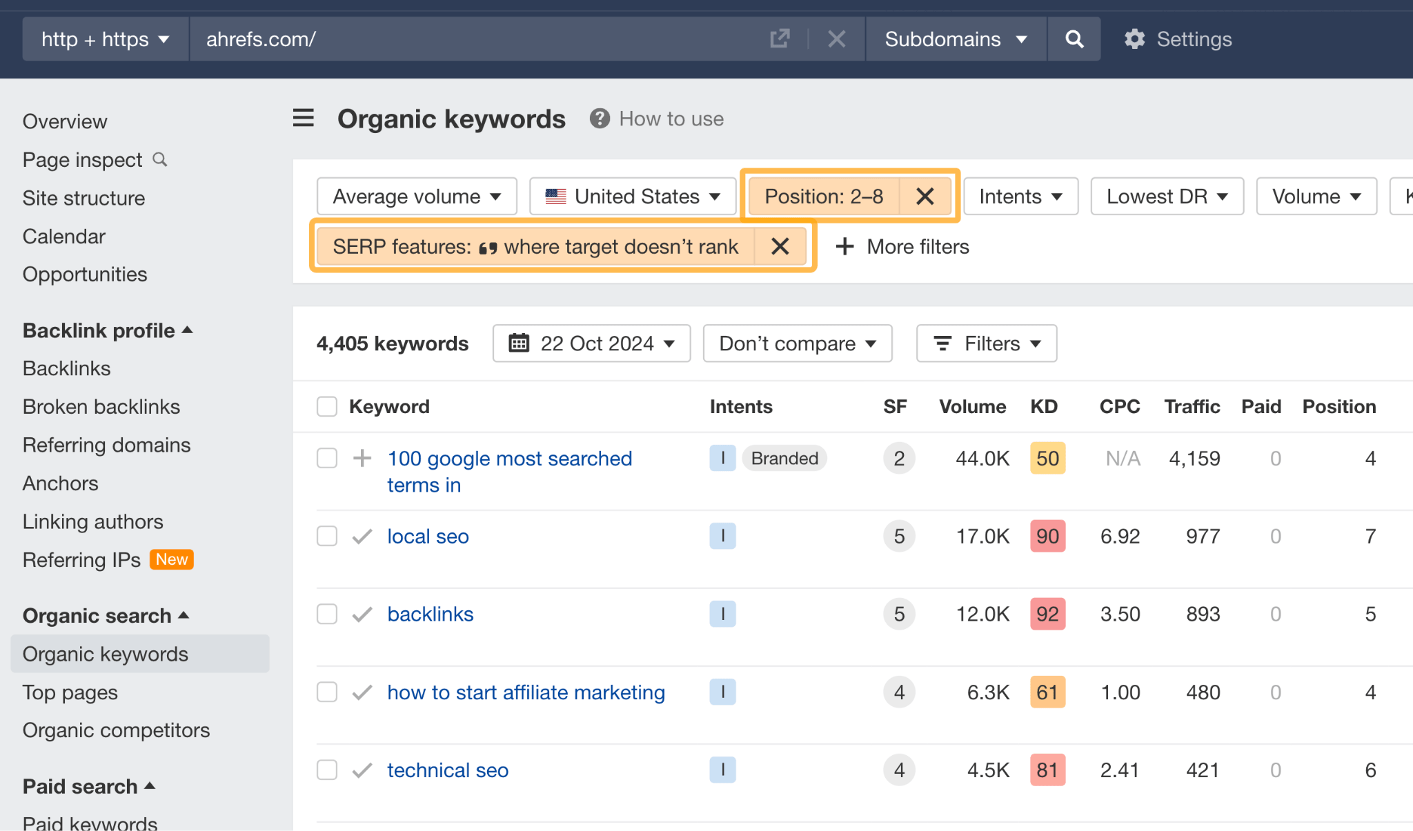 12 Low-Hanging Fruit SEO Tactics You Can Implement Today | Using filters in Ahrefs to find featured snippet opportunities.