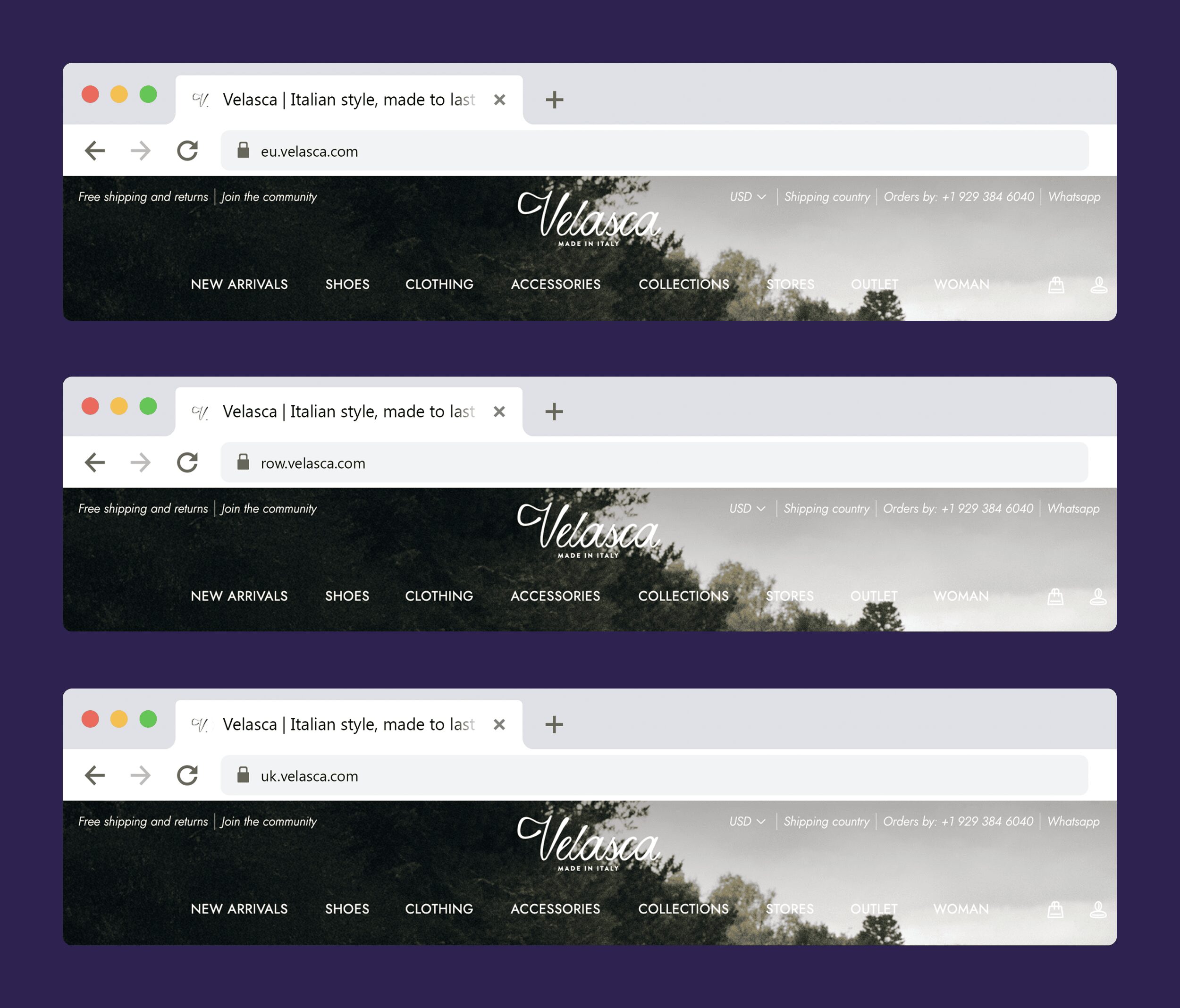 Velasca – Subdomains for different markets