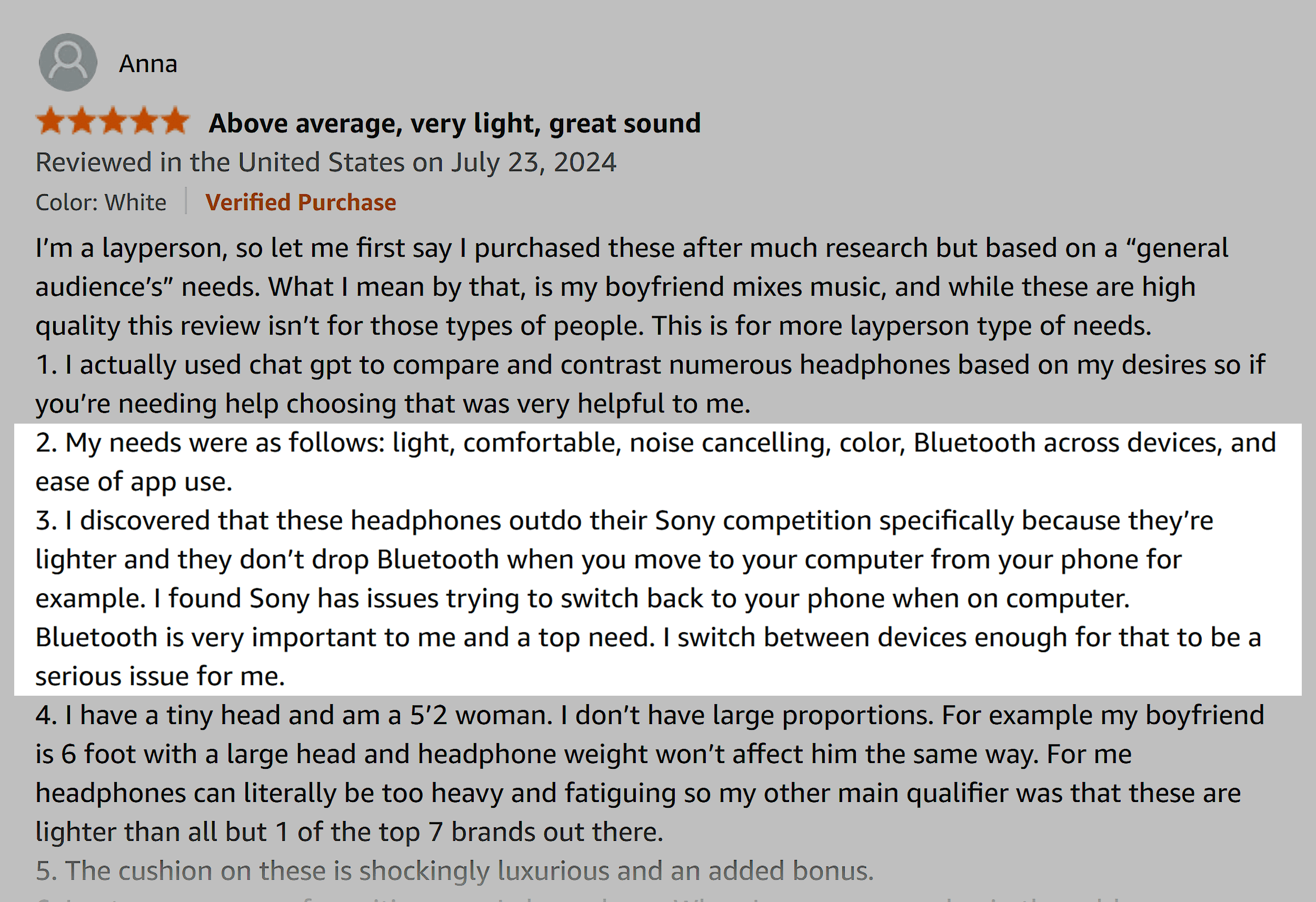 Amazon – Customer Review – Anna