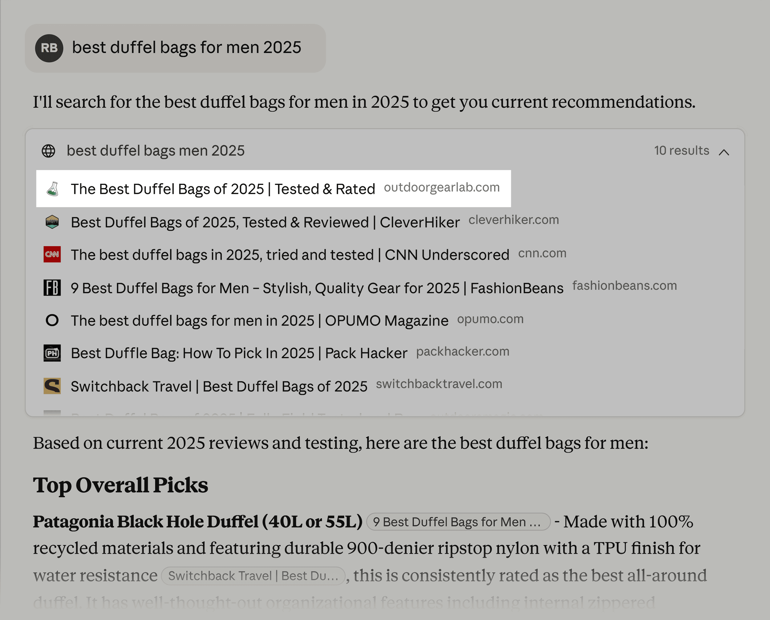 Claude – Outdoor Gear Lab result