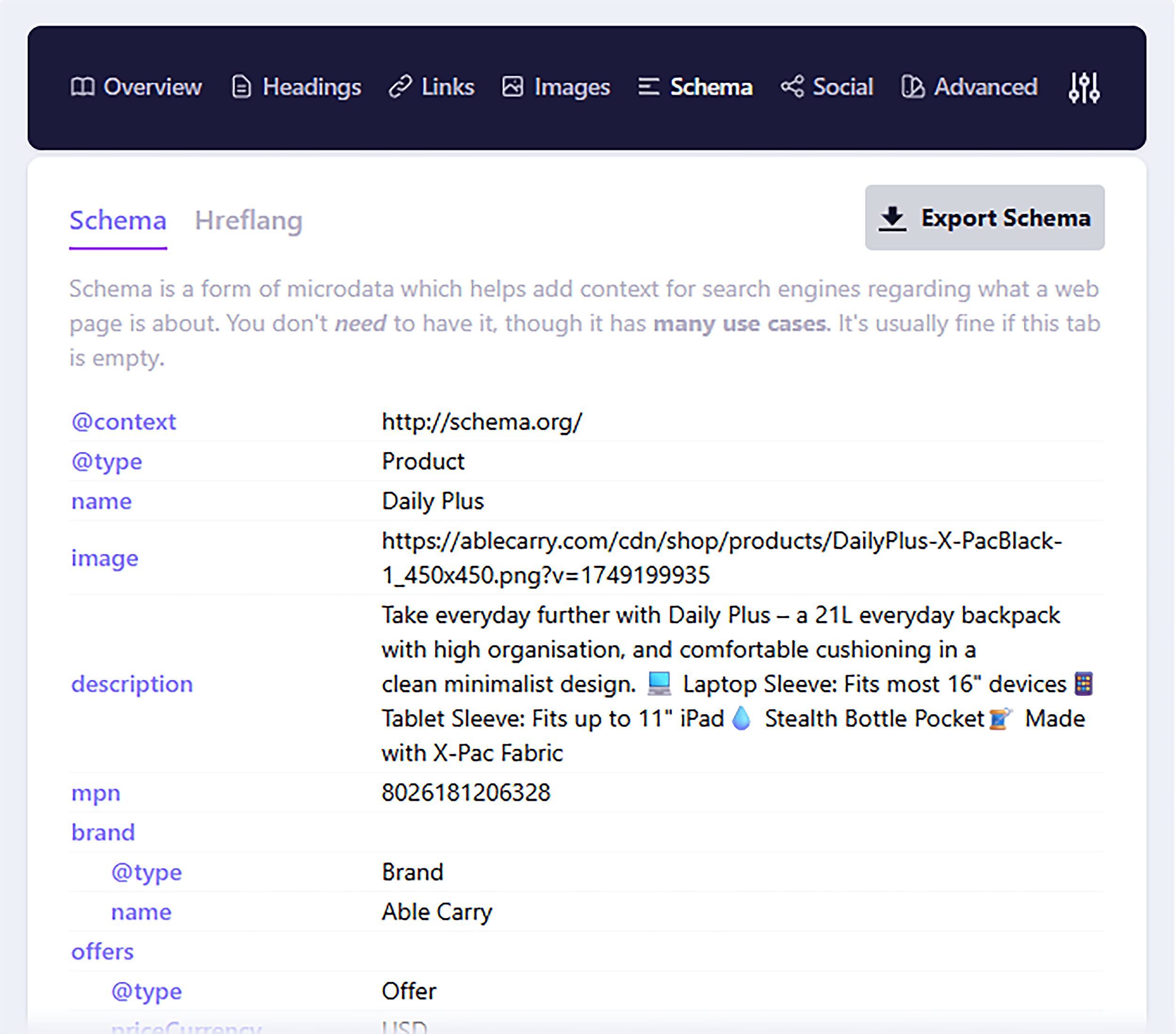 Detailed SEO Extension – Able Carry – Schema