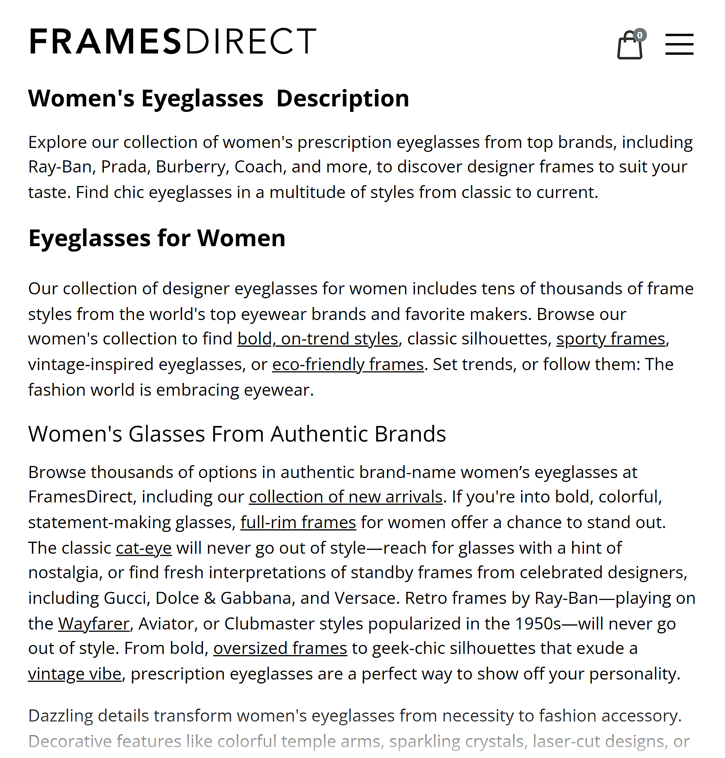 Frames Direct – Detailed content at the end of category