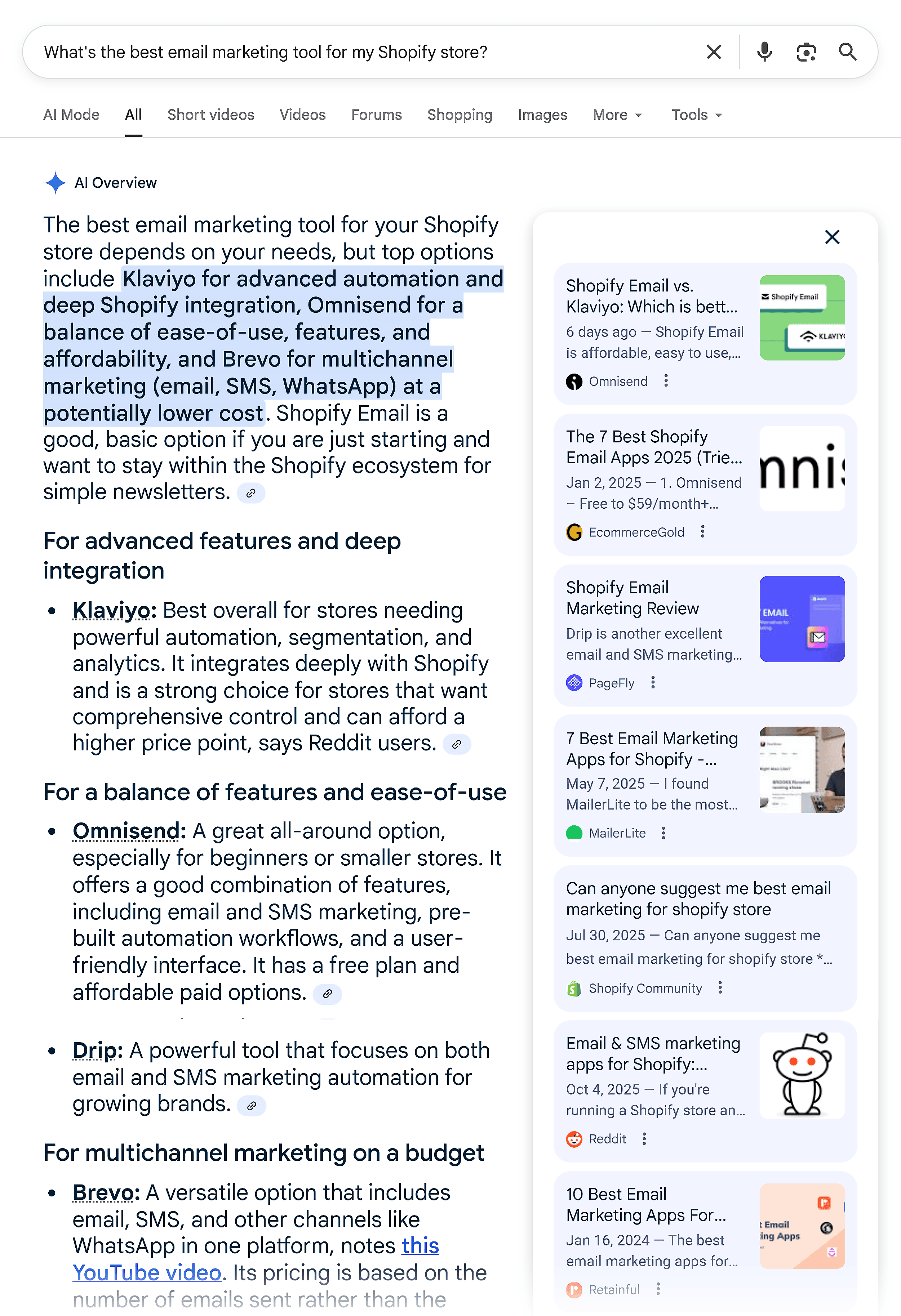 Google SERP – Best email marketing tool