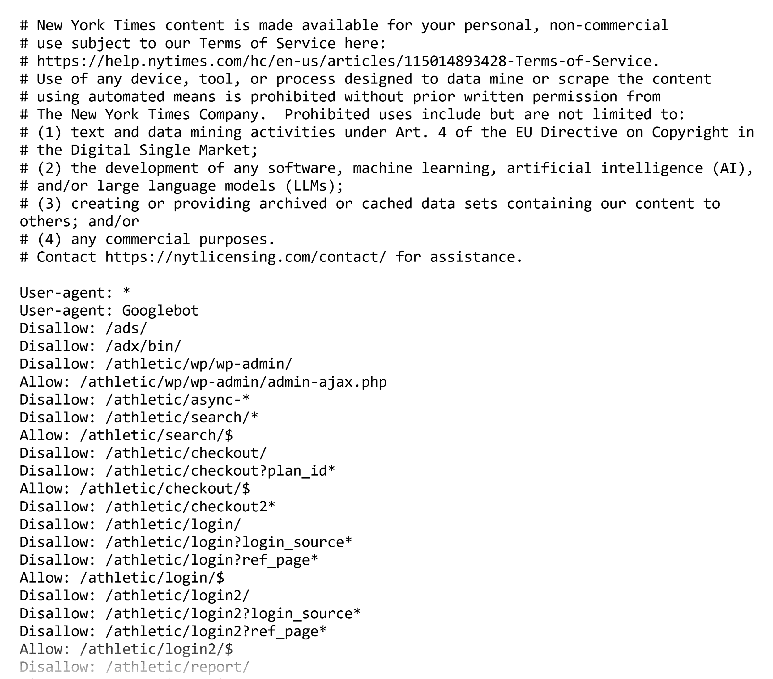 New York Times – Robots text file