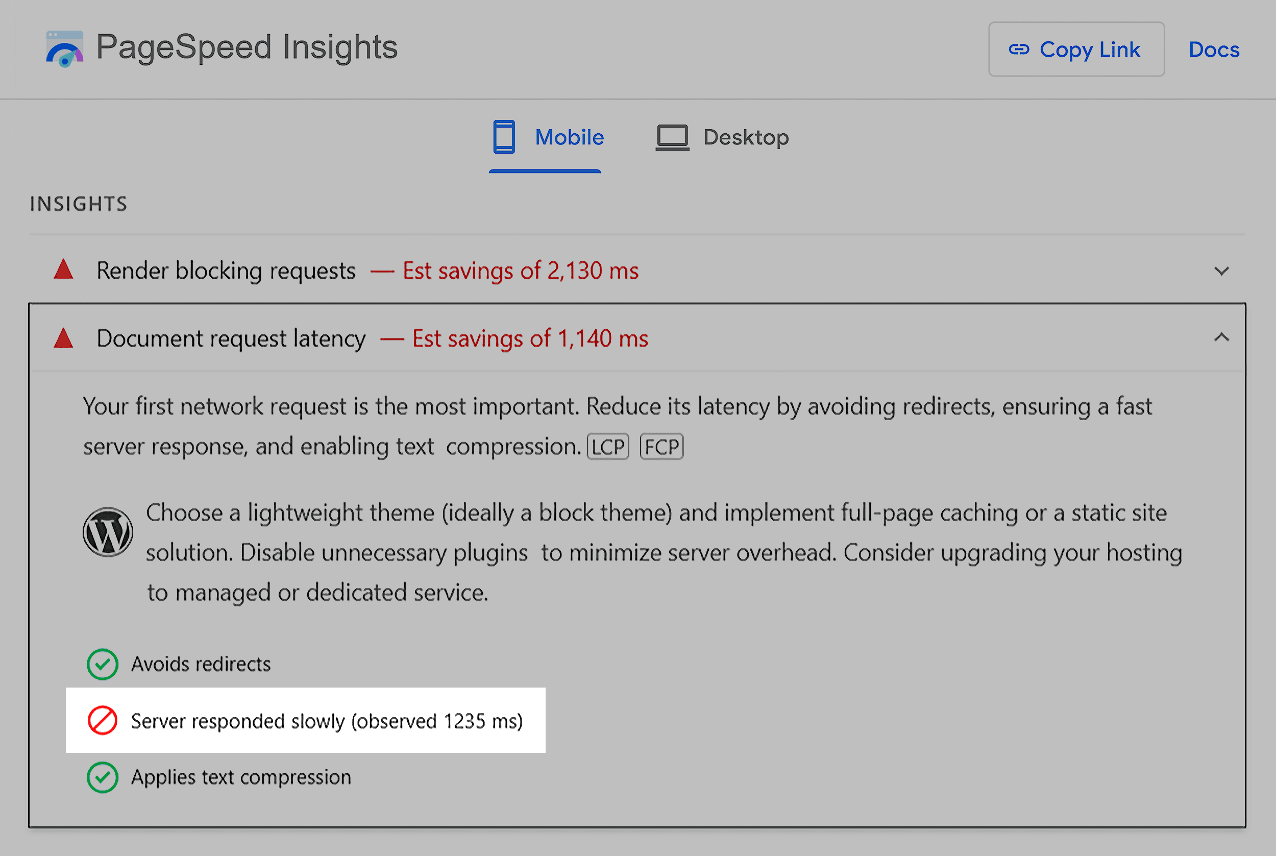 PageSpeed Insights – Server responded slowly