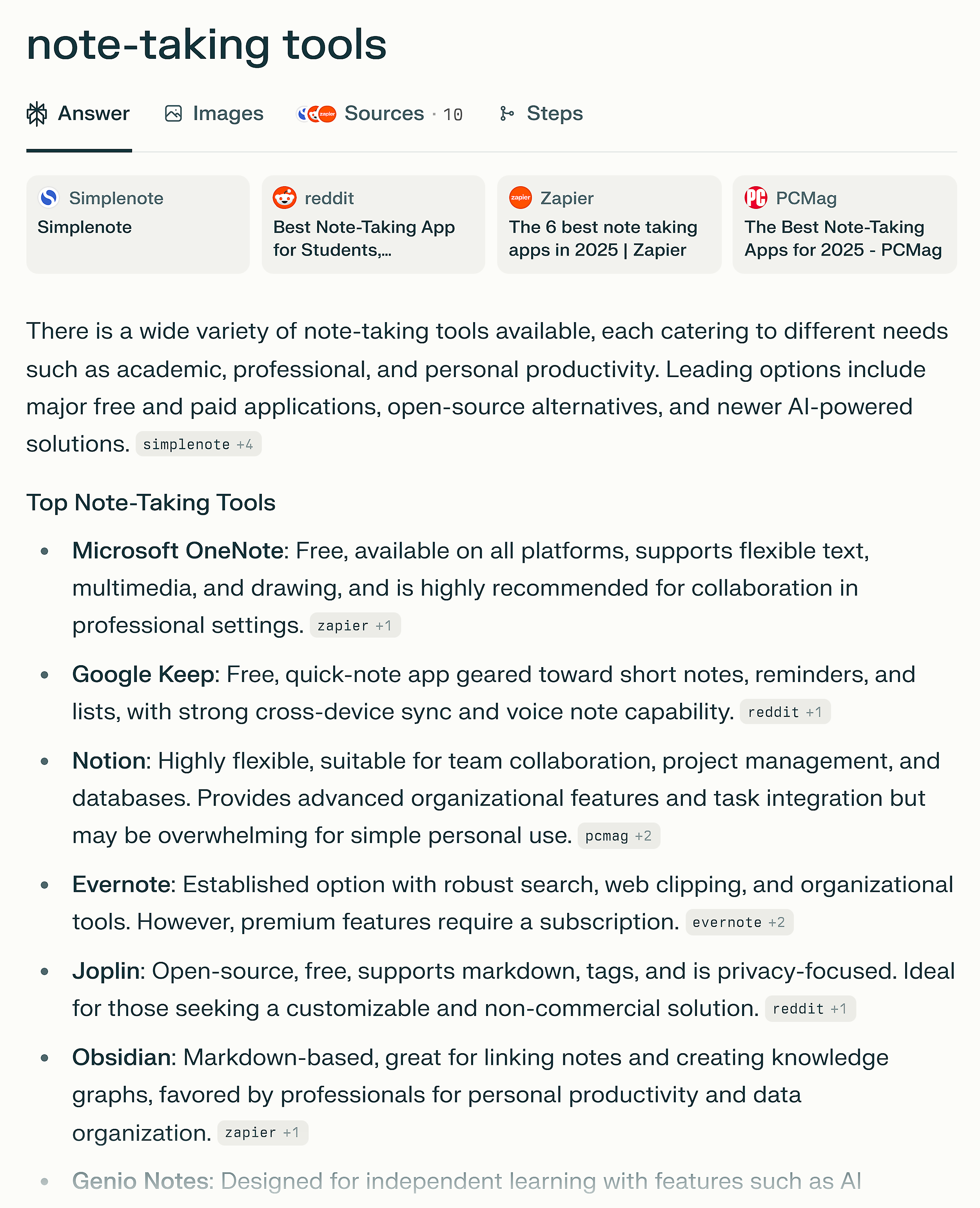 Perplexity – Note-taking tools