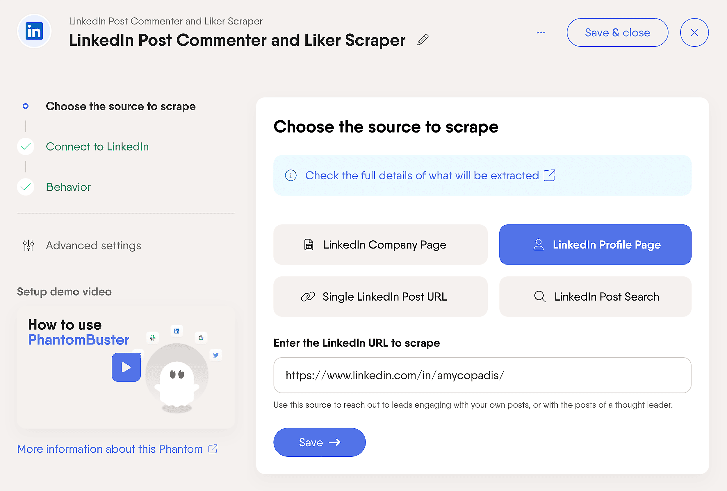PhantomBuster – LinkedIn Post Commenter and Liker Scraper