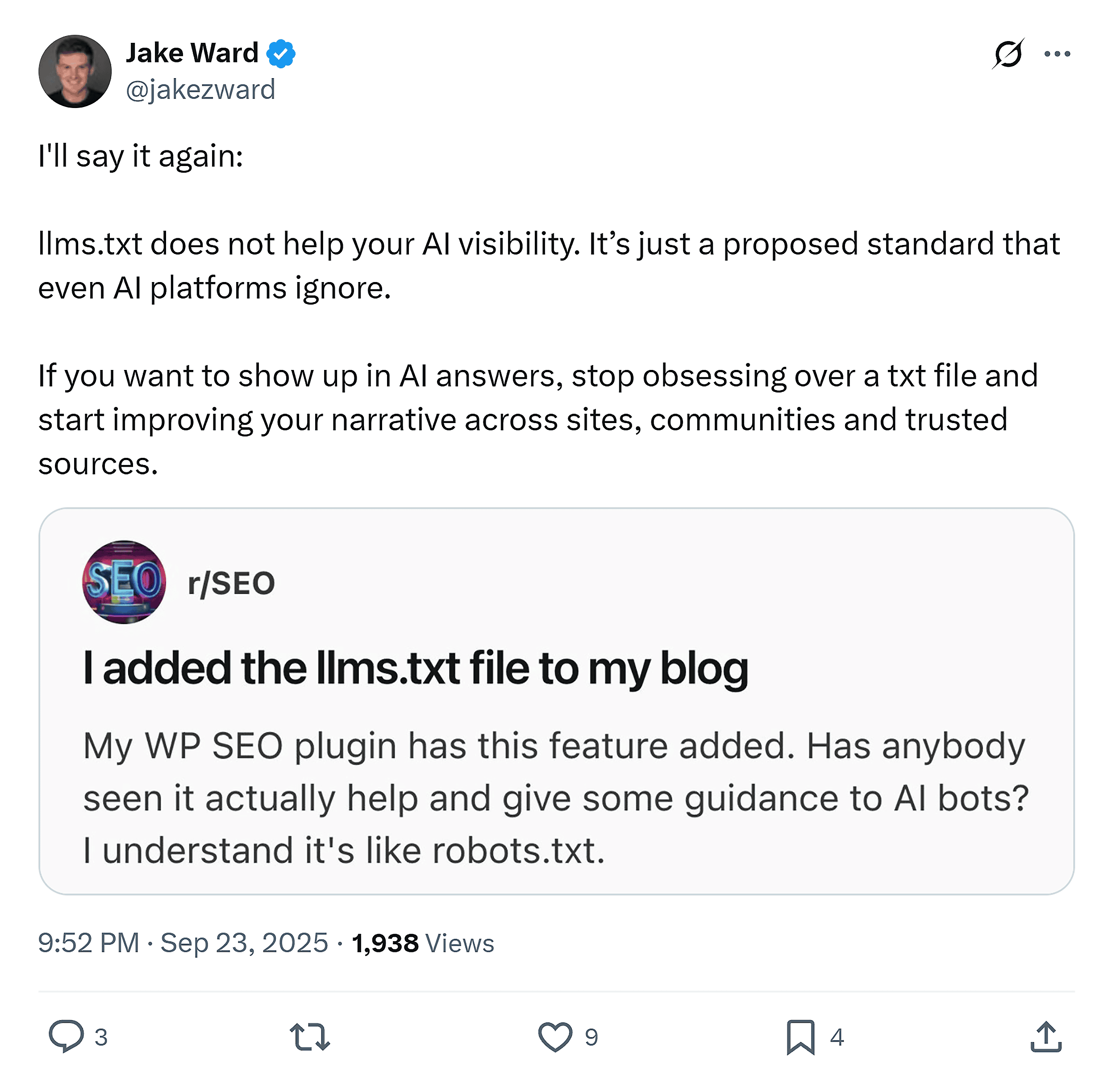 X – Jake Ward post – LLMs.txt