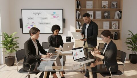 Digital PR team working in modern agency