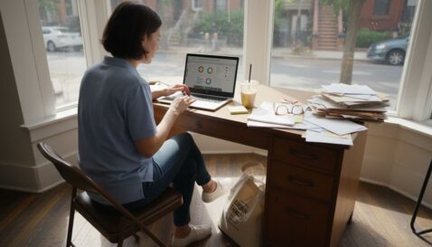 Local business owner evaluating social media ads