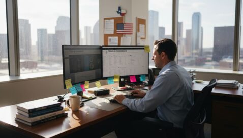 Texas business owner analyzing digital advertising stats