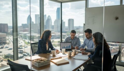 Texas business team meeting for marketing funnel