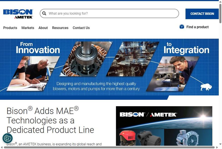 Bison Gear and Engineering website homepage