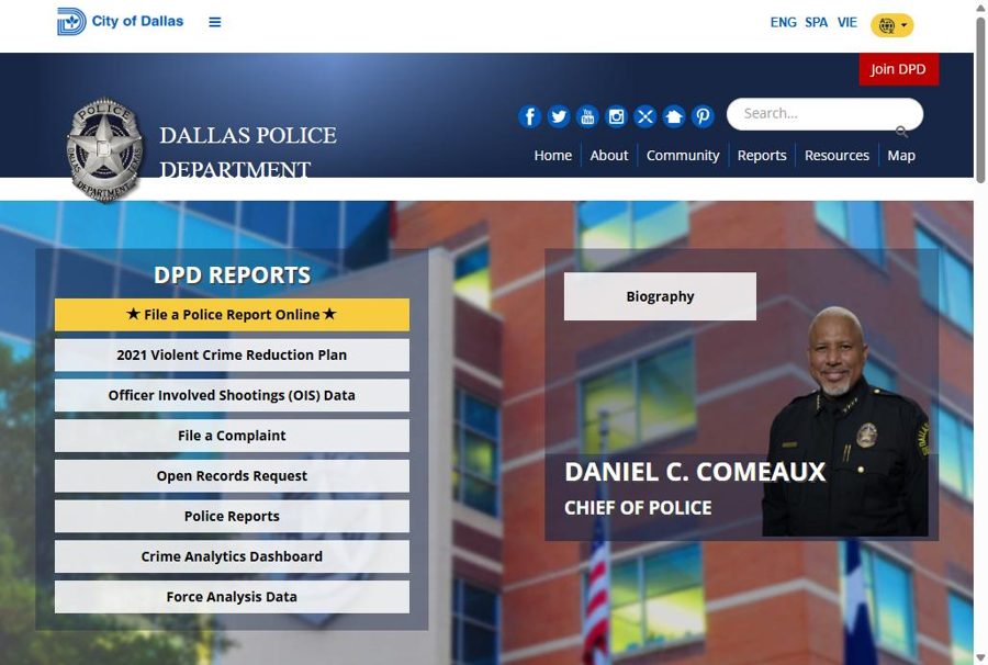 Dallas Police Department website homepage