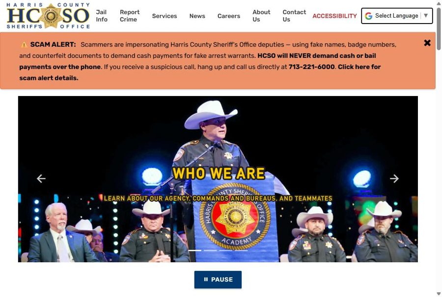 Harris County Sheriff's Office website homepage
