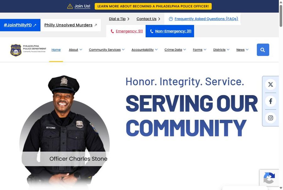 Philadelphia Police Department website homepage