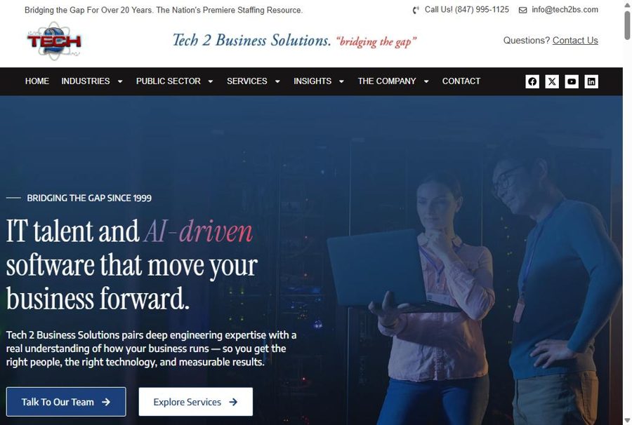Tech 2 Business Solutions website homepage